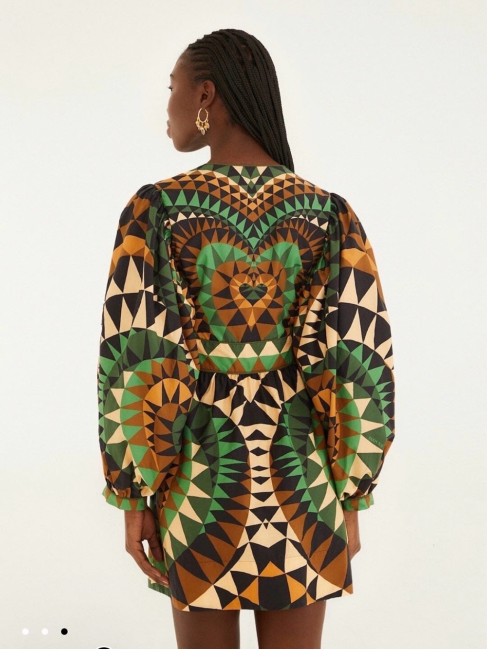NWT FARM Rio Green Heart Deco Puff Sleeve Mini Dress Organic Cotton XL SOLD OUT! - Picture 3 of 5